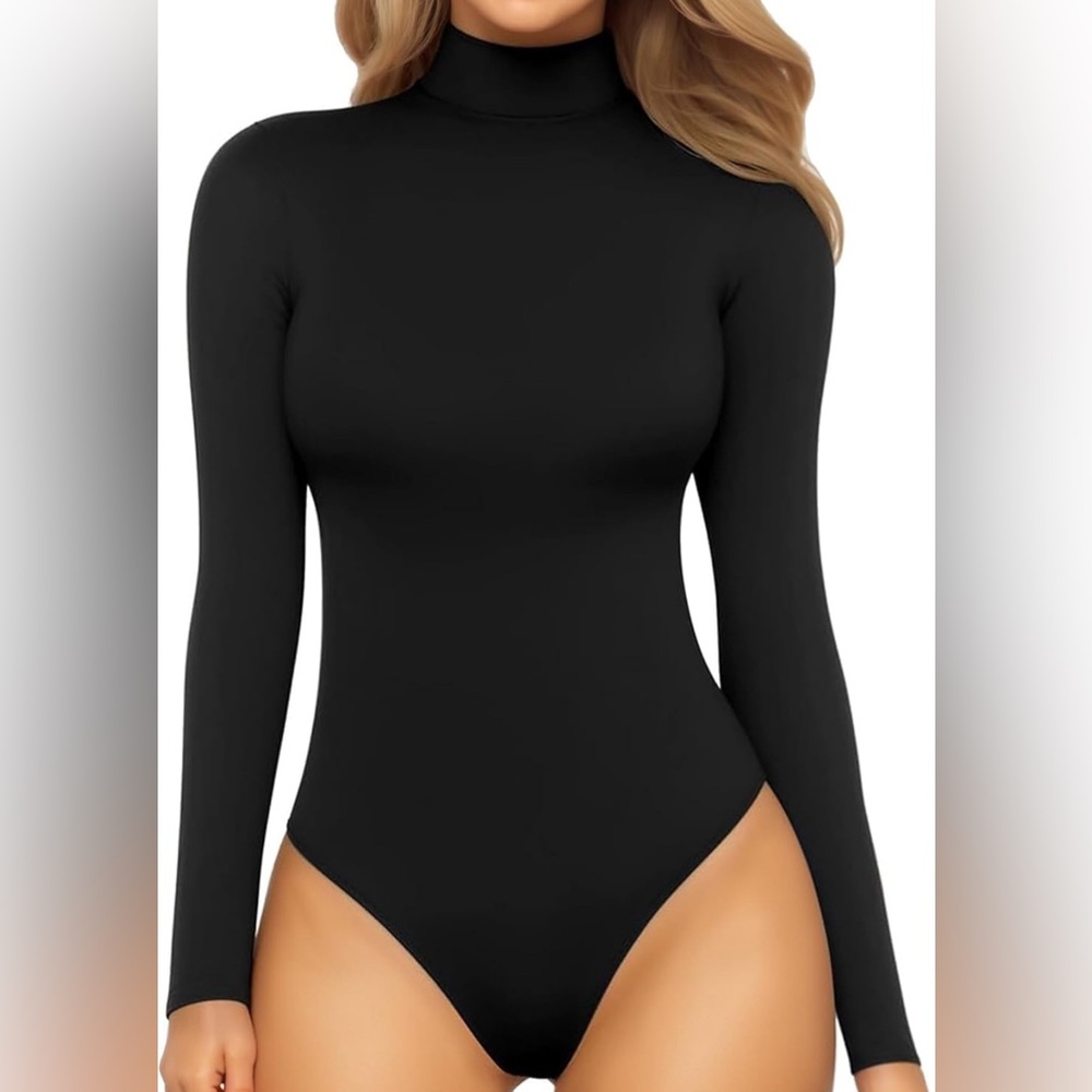 NWT MANGOPOP Women's Mock Turtle Neck Long Sleeve Bodysuit